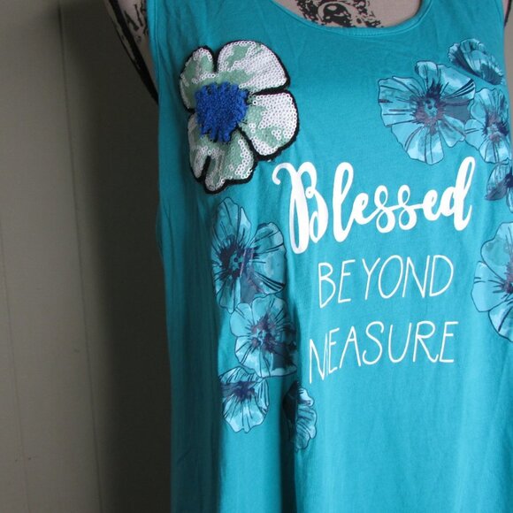 Est 1946 Sleeveless Blouse L Blessed Beyond Measure Floral Green Teal - Picture 5 of 14